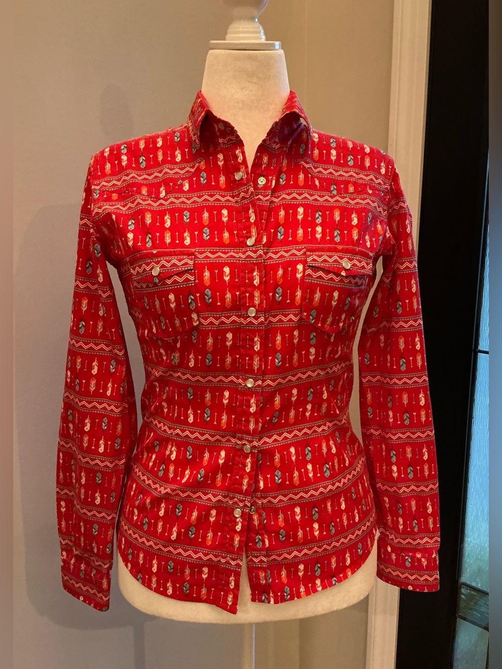 Red Button-Down Printed Women’s Shirt